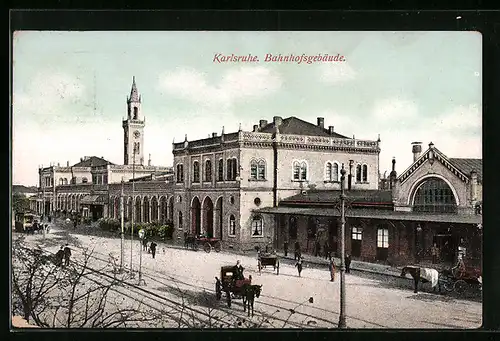 AK Karlsruhe, Blick auf das Bahnhofsgebäude
