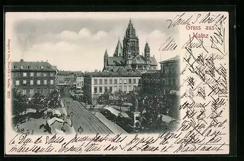 Relief-AK Mainz, Gutenberg-Platz aus der Vogelschau