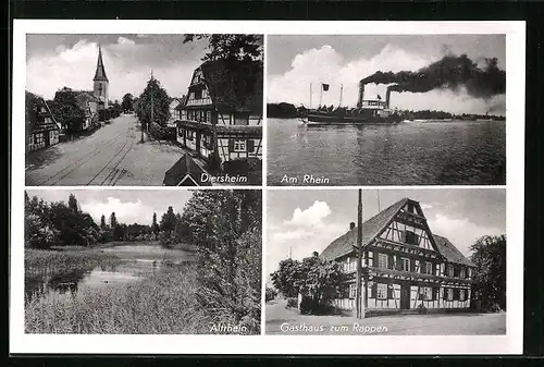 AK Rheinau /Baden, Gasthaus zum Rappen, Diersheim, Dampfer