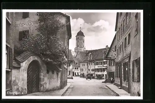 AK Ellwangen a. J., Strassenpartie mit Gasthaus zum Waldhorn