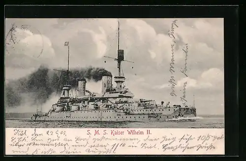 AK Kriegsschiff SMS Kaiser Wilhelm II. auf See