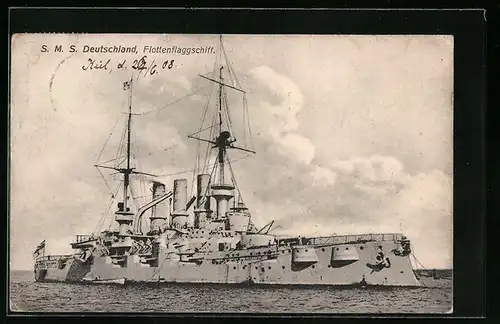 AK Flottenflaggschiff SMS Deutschland vor Anker
