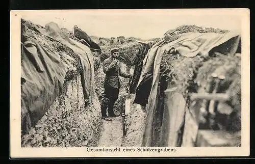 AK Schützengraben, Gesamtansicht eines Schützengrabens mit Soldat