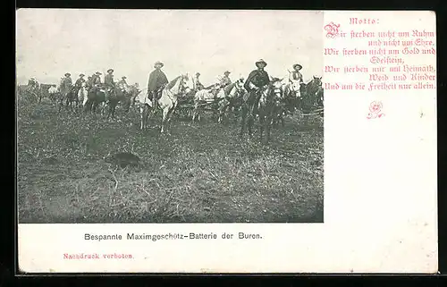 AK Bespannte Maximgeschütz-Batterie der Buren, Burenkrieg