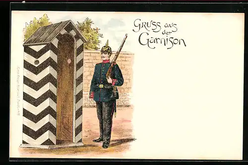 Lithographie Gruss aus der Garnison, Soldat der Infanterie