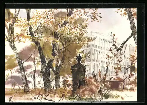 Künstler-AK Hauptverwaltung der BV-Aral AG Bochum, Grab von Carl-Arnold Kortum