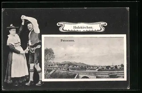 AK Holzkirchen, Panorama, Tanzende Trachtenträger