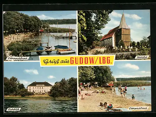 AK Gudow /Lbg., Strandbad, Schloss, Kirche