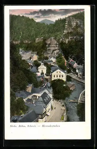 AK Herrnskretschen /Sächs. Böhm. Schweiz, Panorama