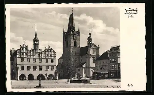 AK Leitmeritz a. d. Elbe, Marktplatz mit Rathaus