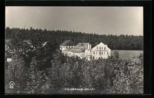 AK Moldau, Blick auf Gasthaus Fischerhaus