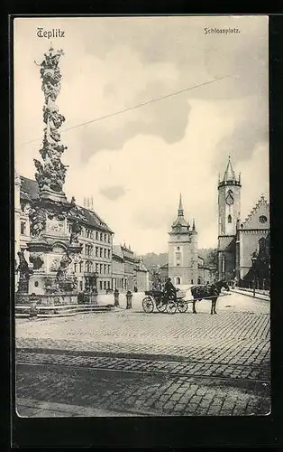 AK Teplitz, Schlossplatz mit Pferdekutsche