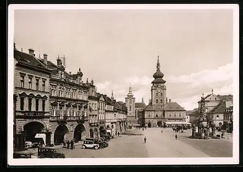 AK Saaz, platz mit Rathaus