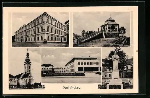 AK Sobèslav, Kirche, Denkmal, Strassenpartie