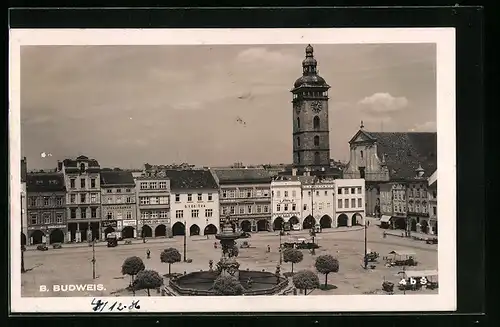 AK Böhmisch Budweis, Marktplatz mit Rathaus