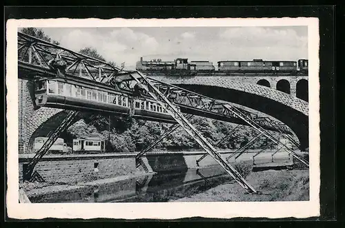 AK Wuppertal, Treffpunkt der drei Bahnen, Schwebebahn