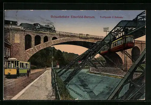 AK Elberfeld-Barmen, Treffpunkt 3 Bahnen, Schwebebahn