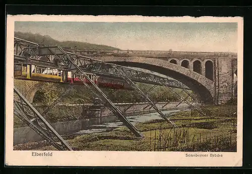 AK Elberfeld, Sonnborner Brücke, Schwebebahn