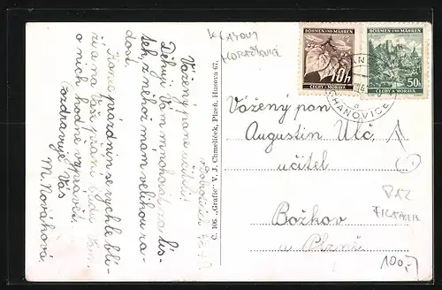 AK Horazdovice, Blick auf Fluss und Brücken