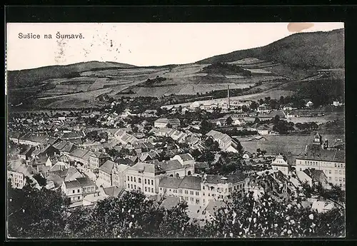 AK Susice na Sumave, Ortsansicht aus der Vogelschau