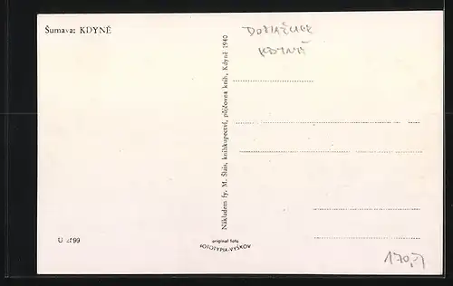 AK Kdyne /Sumava, Ortsansicht mit Heuhaufen auf Feldern