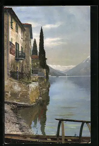 Künstler-AK Photochromie Nr. 1620: Häuser am Ufer eines oberitalienischen Sees