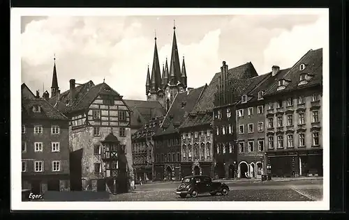 AK Eger, Marktplatz mit Blick auf Kirchtürme