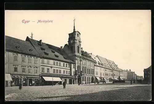 AK Eger, Marktplatz mit Geschäften