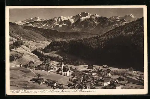 AK Gossensass, Ortsansicht mit Gebirgskette aus der Vogelschau