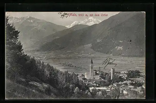 AK Mals, Ortsansicht mit Ortler