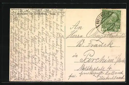 AK Sterzing, Stadtgasse mit Turmblick