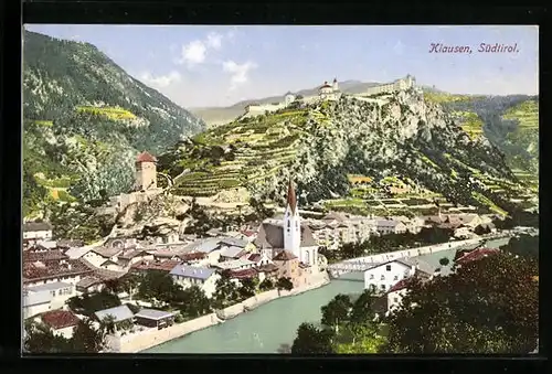 AK Klausen, Teilansicht mit Flusspartie, Burgberg