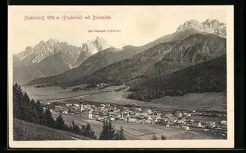 AK Niederdorf, Totalansicht mit Dolomiten