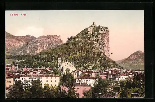 AK Arco, Teilansicht mit Burgberg