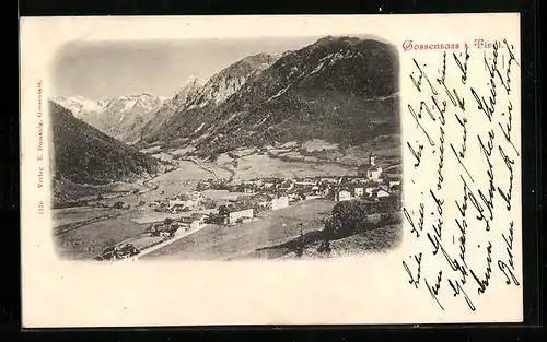 AK Gossensass, Totalansicht der Ortschaft mit Bergen