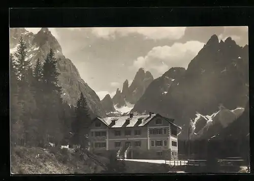 Foto-AK Sexten, Hotel Dolomiti in Valle Fiscalina