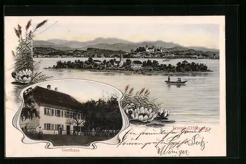 AK Ufenau, Inselansicht mit Gasthaus, Zürichsee