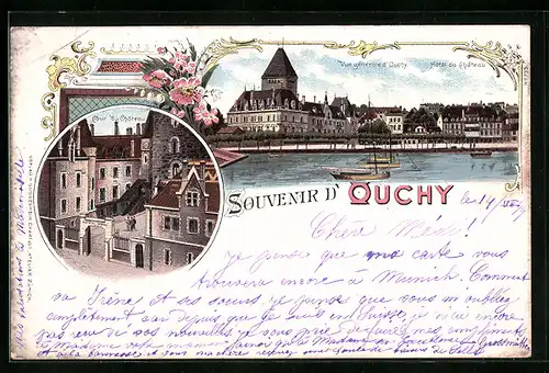 Lithographie Ouchy, Vue generale, Hotel du Chateau