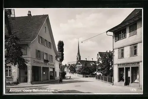 AK Amriswil, Obere Bahnhofstrasse mit Schweizerischen Volksbank