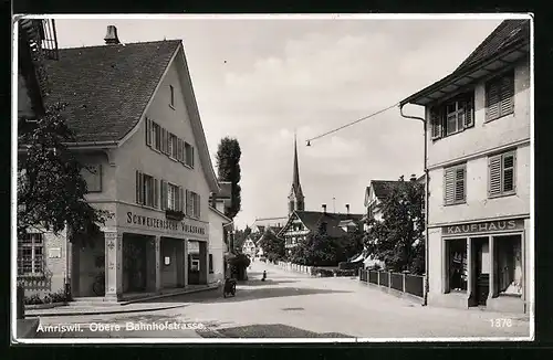 AK Amriswil, Obere Bahnhofstrasse mit Schweizerischen Volksbank