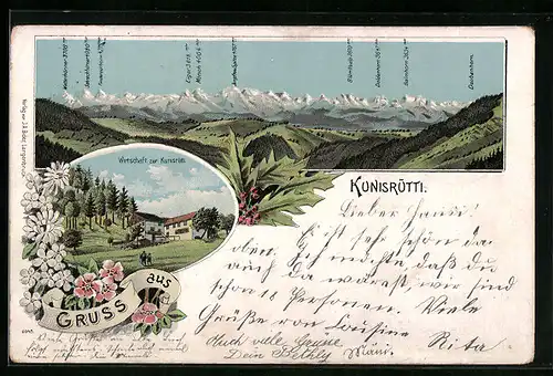 Lithographie Langenbruck, Wirtschaft zur Kunisrütti, Eiger