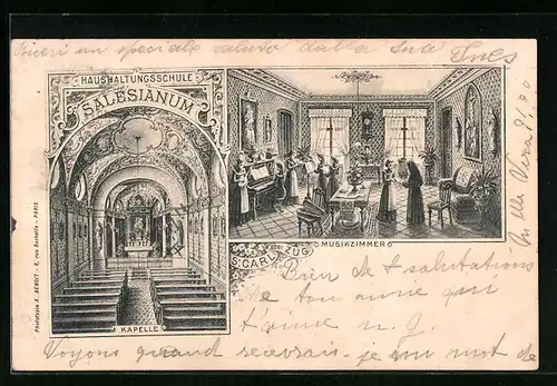 Lithographie Zug, Haushaltungsschule Salesianum, Musikzimmer