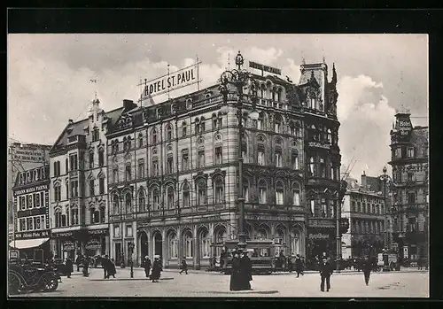AK Cöln, Hotel St. Paul mit Strassenbahn