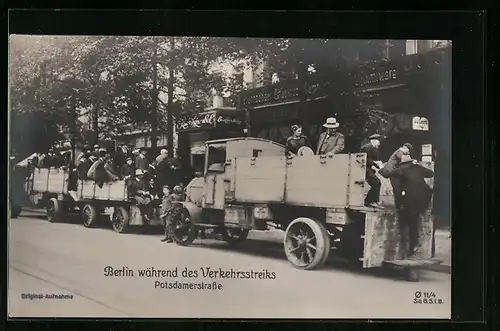 AK Berlin, Szene des Verkehrsstreiks in der Potsdamerstrasse, Arbeiterbewegung