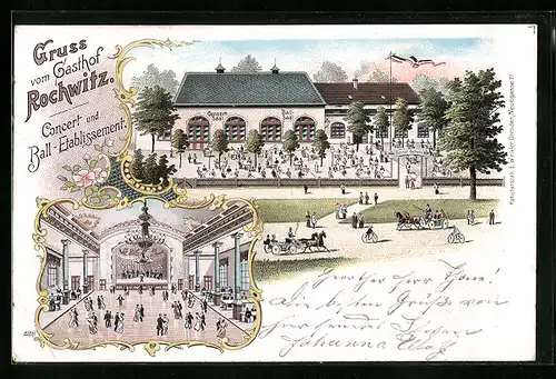 Lithographie Dresden-Rochwitz, Gasthof Rochwitz mit Ballsaal