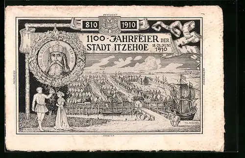 AK Itzehoe, Festpostkarte zur 1100-Jahrfeier der Stadt