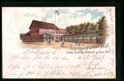 Lithographie Hamburg-Langenfelde, Gastwirtschaft Langenfelder Hof, Inh.: J. J. G. Harms