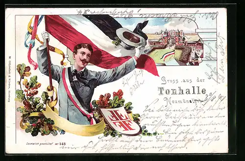 AK Neumünster, Tonhalle, Student mit Fahne