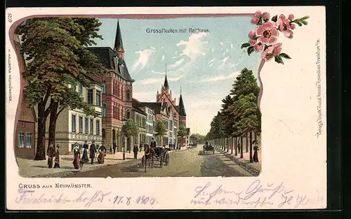 Lithographie Neumünster, Grossflecken mit Rathaus