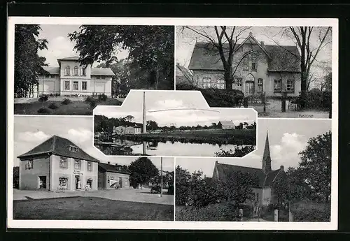 AK Wacken, Geschäft von Ernst Reimers, Pastorat, Kirche